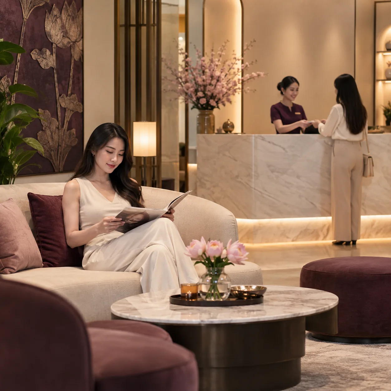 Khu tiếp đón spa minh họa định dạng quảng cáo Facebook