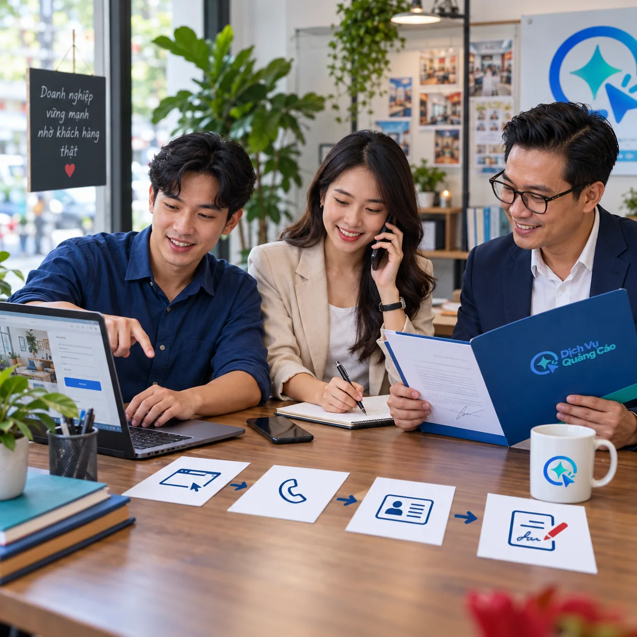 Nhóm tiếp thị và bán hàng đối chiếu yêu cầu trên website, cuộc gọi, hồ sơ khách và hợp đồng