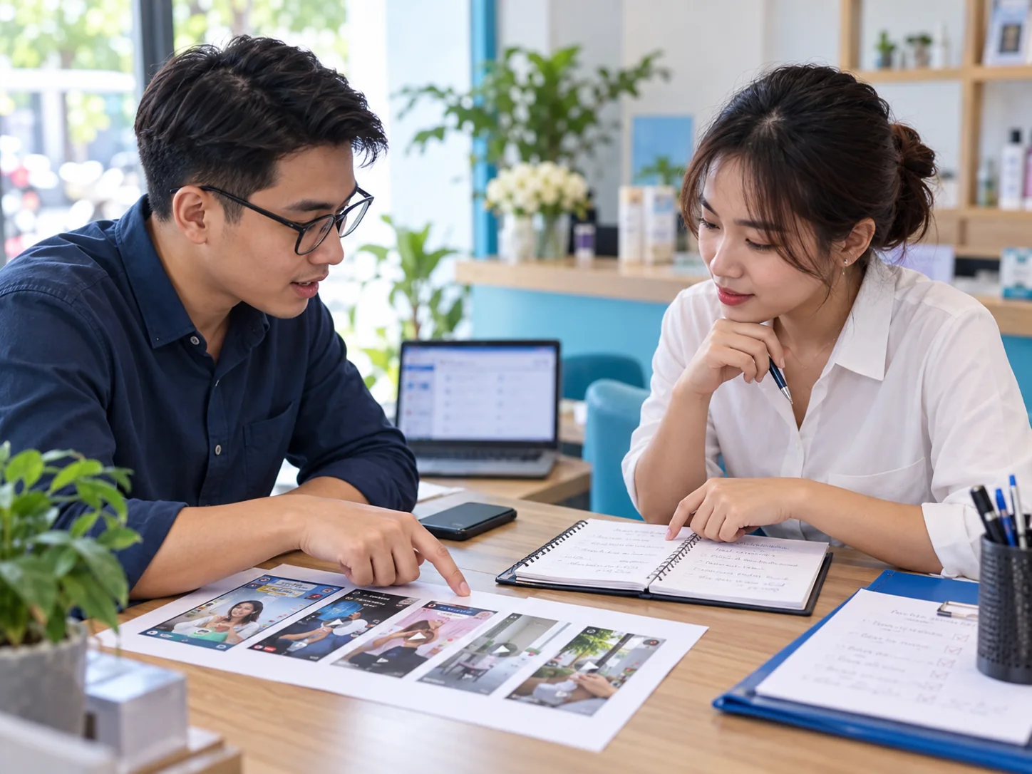 Marketing và bán hàng đối chiếu video với danh sách yêu cầu khách