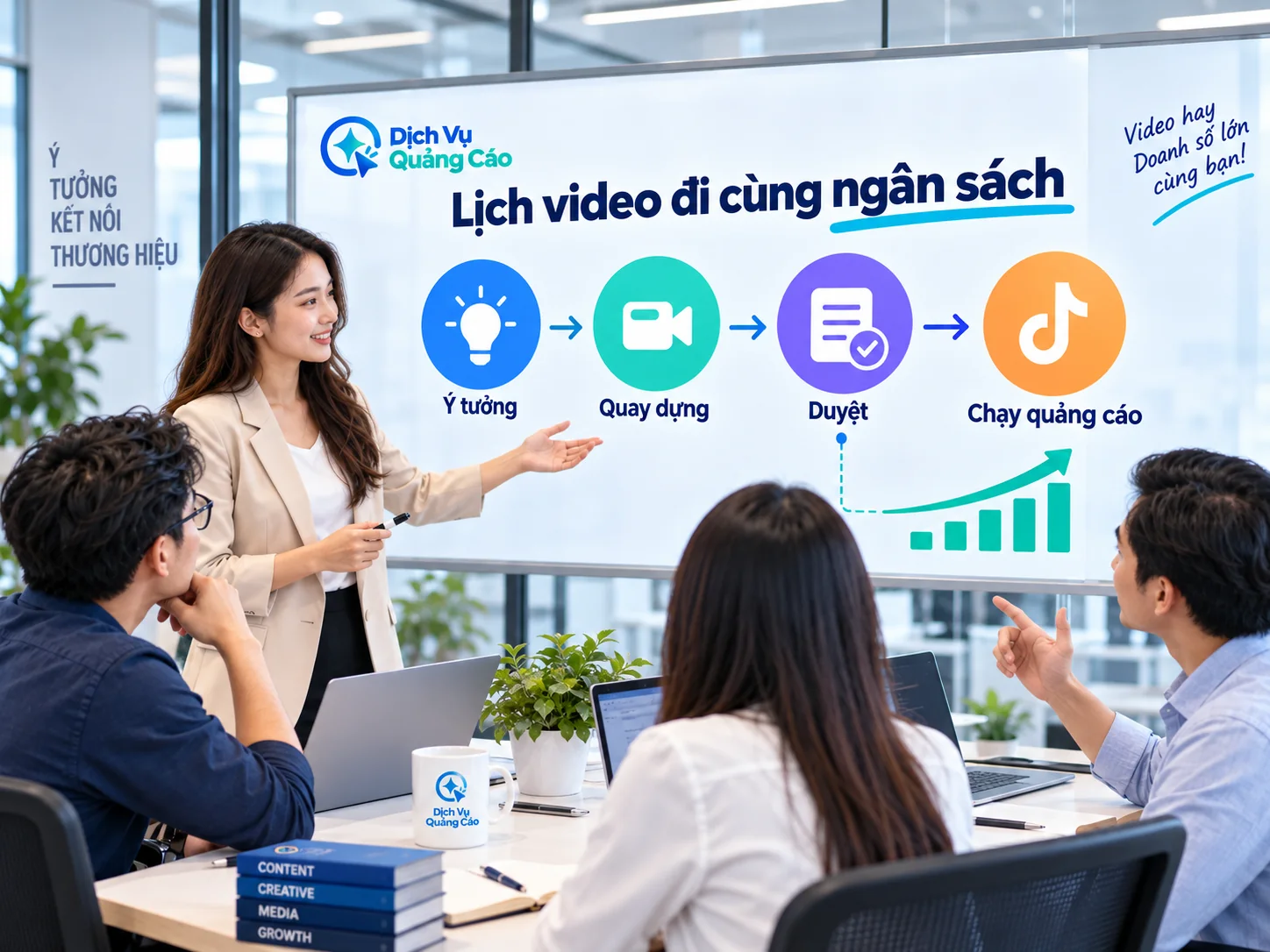 Lịch ý tưởng, quay dựng, duyệt và chạy quảng cáo trước khi tăng ngân sách