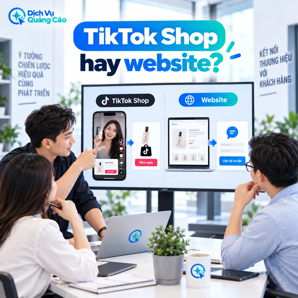 Nhóm marketing so sánh TikTok Shop và website để chọn điểm bán từ quảng cáo TikTok