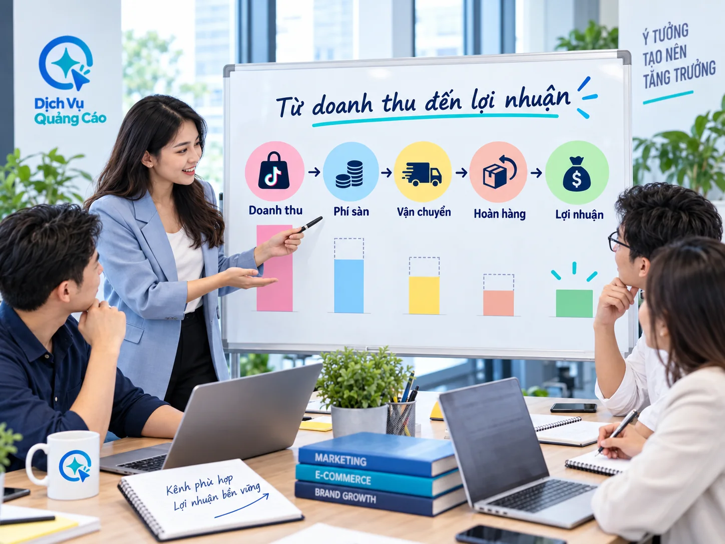 Bảng minh họa doanh thu, phí sàn, vận chuyển, hoàn hàng và lợi nhuận giữ lại