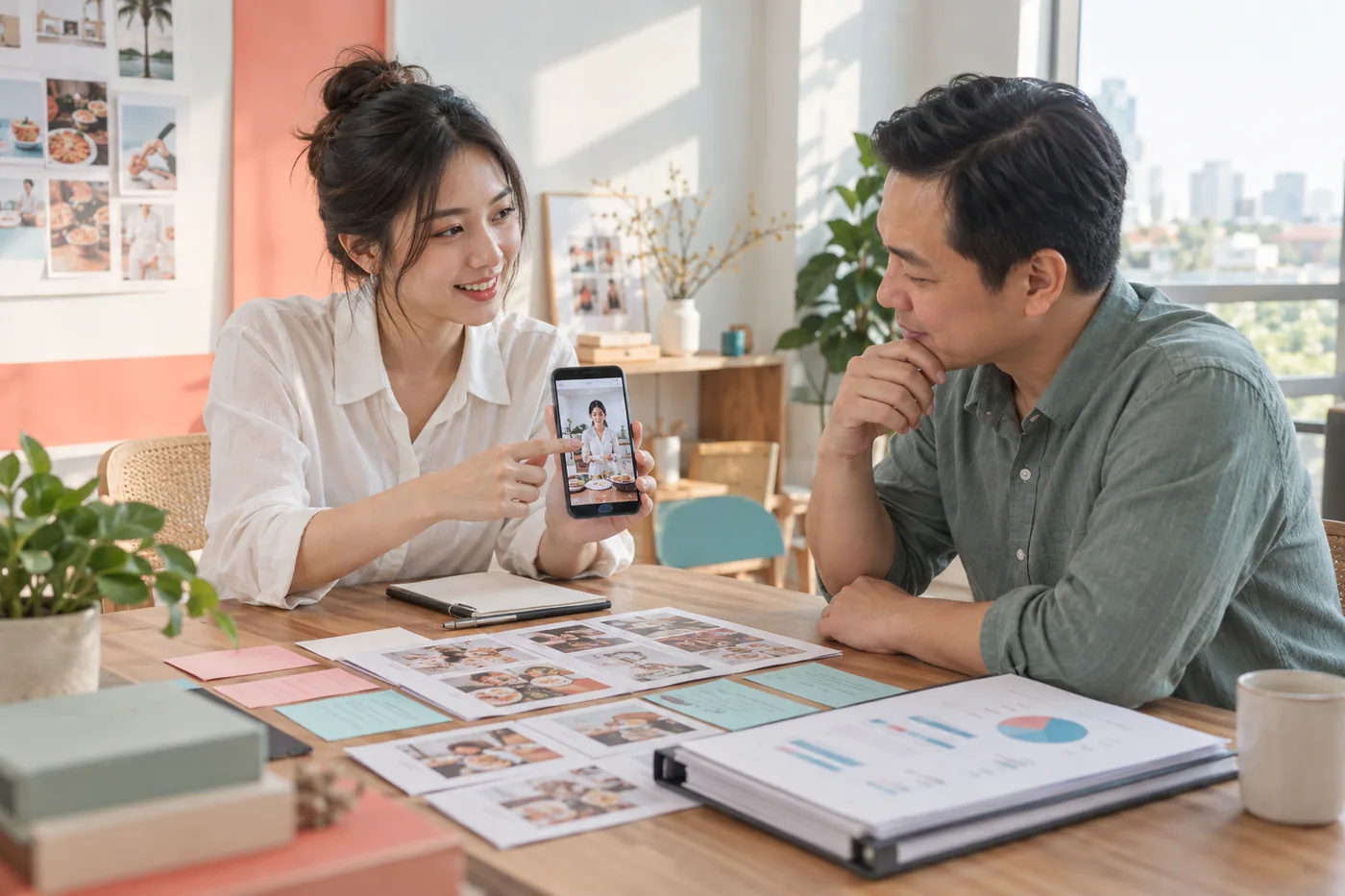 Chuyên viên bàn giao video, tài liệu và báo cáo chiến dịch cho doanh nghiệp