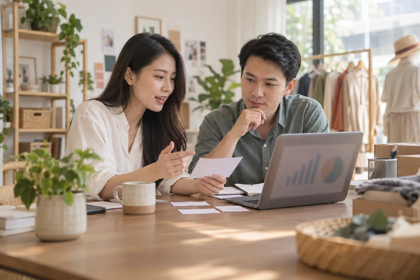 Chuyên viên và chủ doanh nghiệp cùng đối chiếu phản hồi khách với dữ liệu chiến dịch