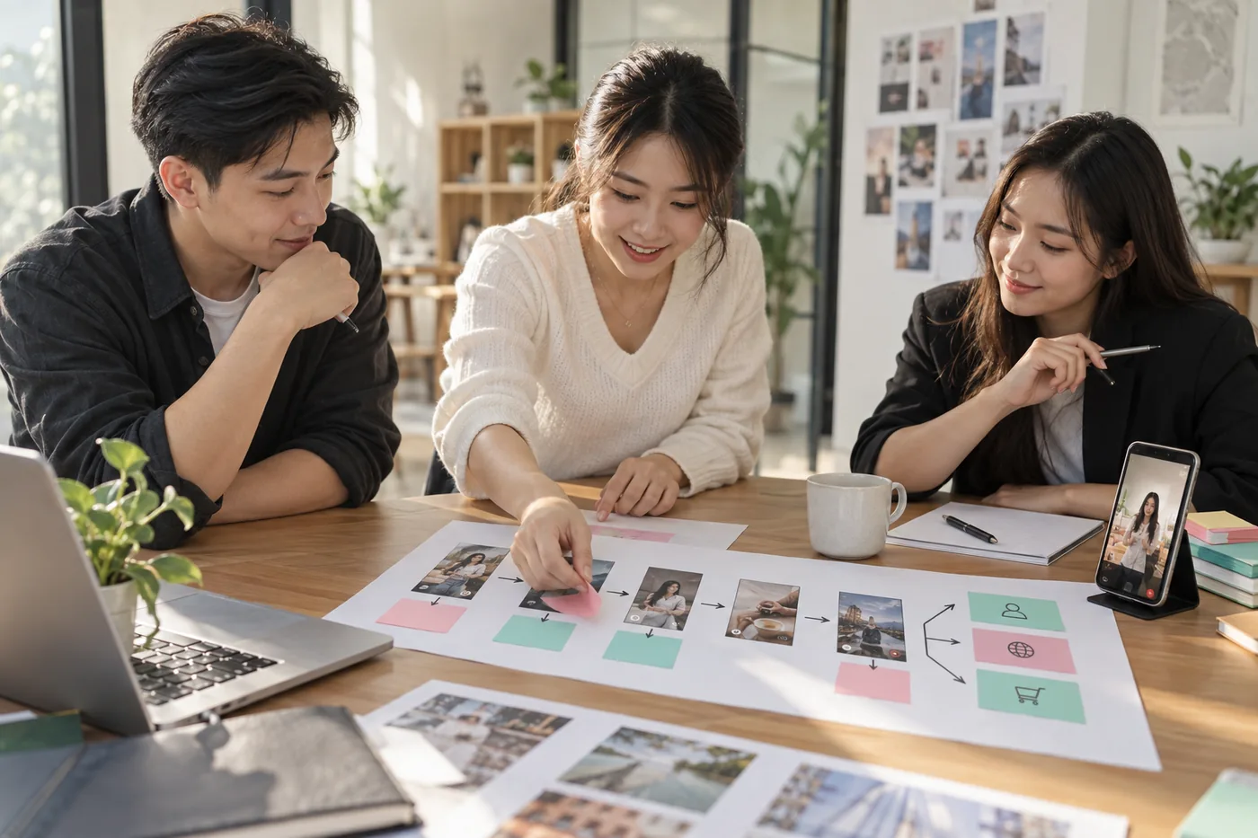 Nhóm lập kế hoạch video dọc và hành trình khách hàng cho chiến dịch TikTok Ads