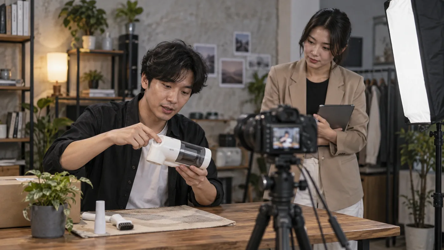 Creator quay video giới thiệu sản phẩm trong không gian làm việc