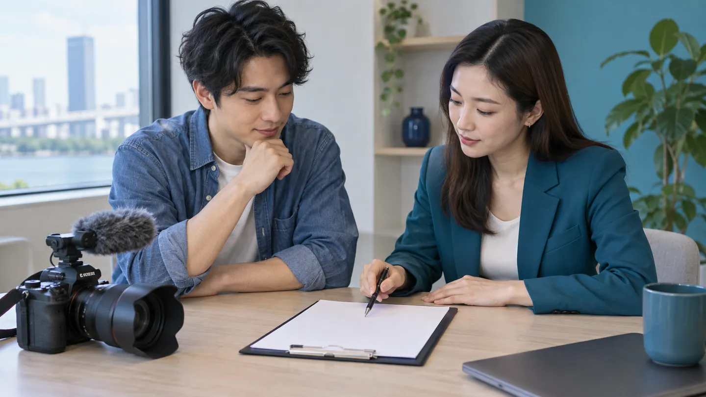 Creator và người phụ trách thương hiệu cùng xem tài liệu thỏa thuận